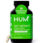 HUM Gut Instinct Daily Probiotics for Women and Men, Digestive Health, Lactobacillus, Bifidobacterium Strains for Immune Support, Probiotic Supplement for Healthy Gut Diversity, 30 Capsules