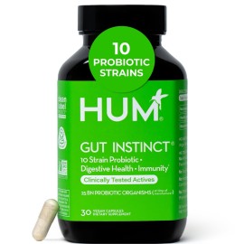 HUM Gut Instinct Daily Probiotics for Women and Men, Digestive Health, Lactobacillus, Bifidobacterium Strains for Immune Support, Probiotic Supplement for Healthy Gut Diversity, 30 Capsules
