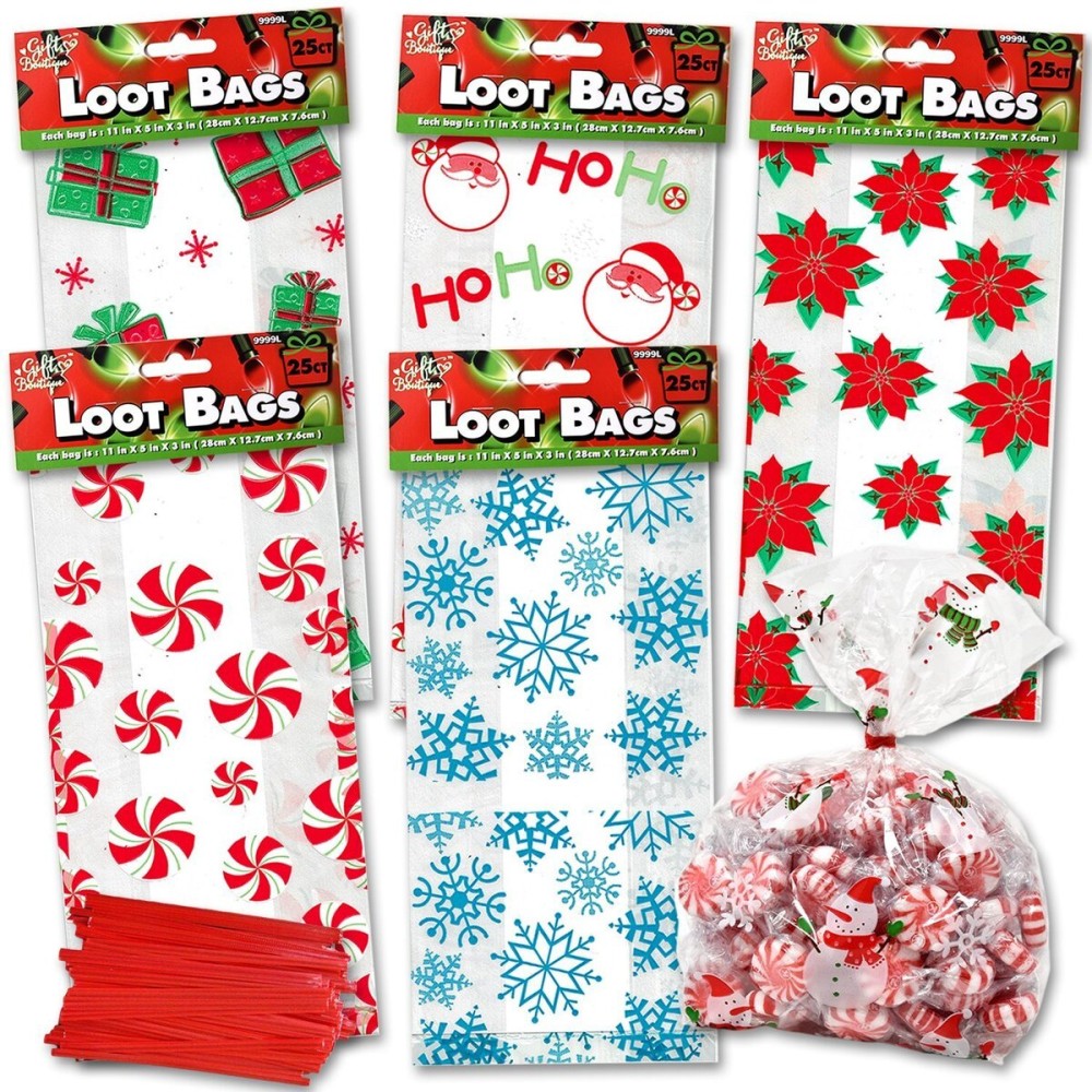 Gift Boutique Christmas Gift Bags for Holiday Gifts - Cellophane Goodie Treat and Party Favor Bag with Twist Ties (150 Pack)