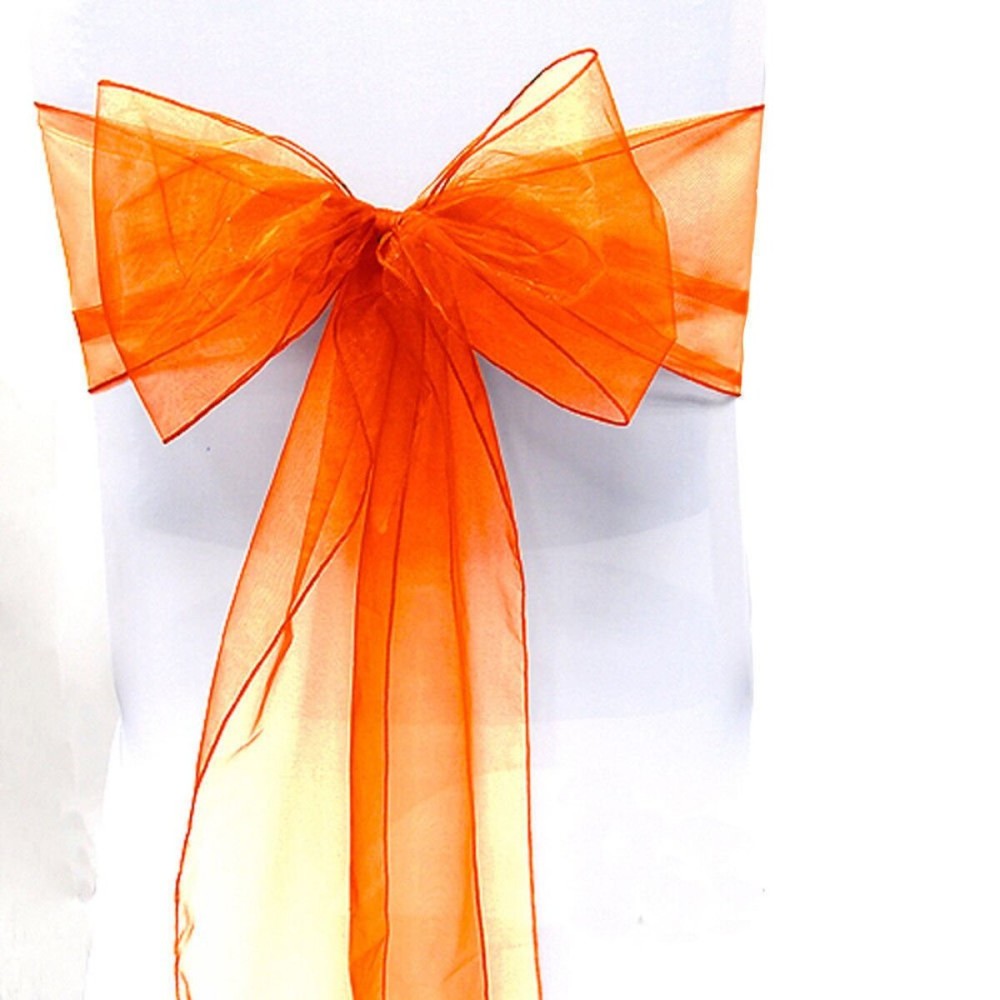 Elegant Organza Chair Sashes Sheer Fabric Sashes for Weddings, Parties, and Special Events - (Pack of 10 Pieces, Orange)