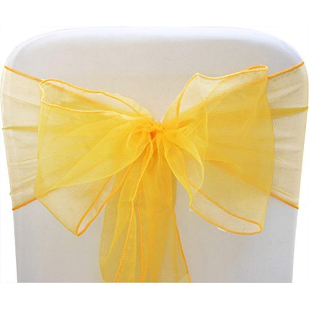 Elegant Organza Chair Sashes Sheer Fabric Sashes for Weddings, Parties, and Special Events - (Pack of 10 Pieces, Yellow)