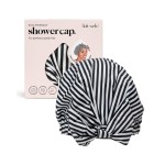 Kitsch Luxury Shower Caps for Women Reusable Waterproof - Large Shower Cap for Women and Men, Non-slip, Quick-dry Hair Cap for Long & Short Hair, Comfortable and Stylish Design - Stripe