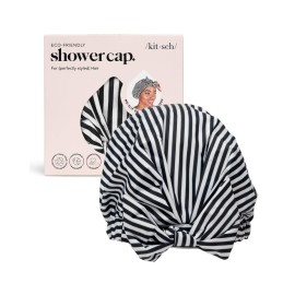 Kitsch Luxury Shower Caps for Women Reusable Waterproof - Large Shower Cap for Women and Men, Non-slip, Quick-dry Hair Cap for Long & Short Hair, Comfortable and Stylish Design - Stripe