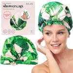 Kitsch Luxury Shower Caps for Women Reusable Waterproof - Large Shower Cap for Women and Men, Non-slip, Quick-dry Hair Cap for Long & Short Hair, Comfortable and Stylish Design - Palm Leaves