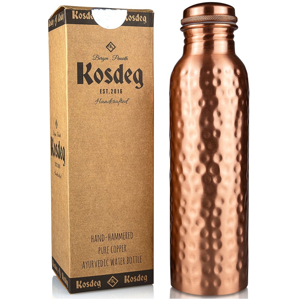 Copper Water Bottle - 34 Oz Extra Large - A Hammered Ayurvedic Pure Copper Vessel For Drinking - Drink More Water, Lower Your Sugar Intake And Enjoy The Health Benefits Immediately