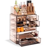 Sorbus Acrylic Makeup Organizer Set, 7-Drawer Vanity & Countertop Cosmetic Storage with Small & Wide Compartments, Bronze Glow Makeup Storage for Brushes, Jewelry - Holiday Gift for Women & Teens