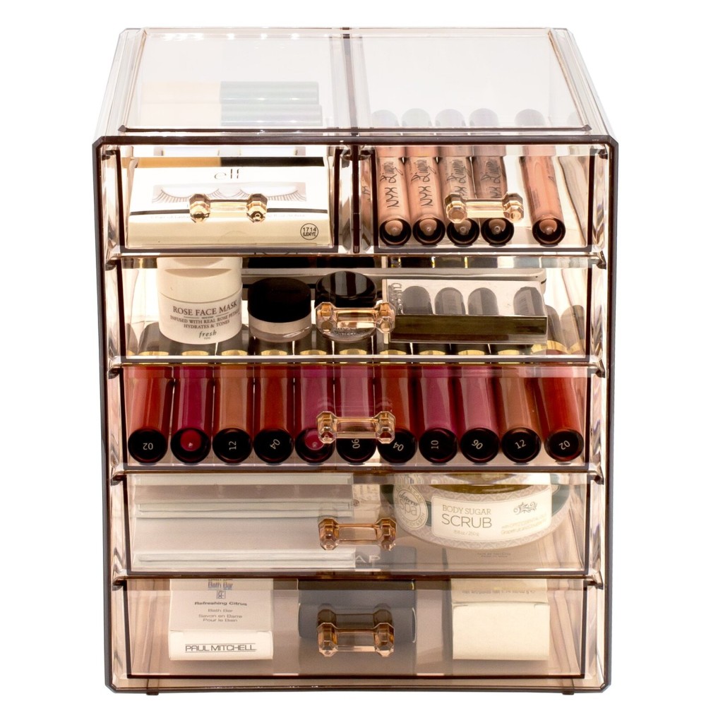 Sorbus Acrylic Clear Makeup Organizer - Big & Spacious Cosmetic Display Case - Stylish Designed Jewelry & Make Up Organizers and Storage for Vanity, Bathroom (4 Large, 2 Small Drawers) [Bronze Glow]