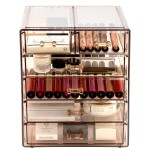 Sorbus Acrylic Clear Makeup Organizer - Big & Spacious Cosmetic Display Case - Stylish Designed Jewelry & Make Up Organizers and Storage for Vanity, Bathroom (4 Large, 2 Small Drawers) [Bronze Glow]