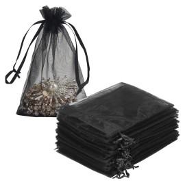 HRX Package 100pcs Black Organza Gift Bags 4 x 6 inches Wedding Christmas Favors Jewelry Pouches