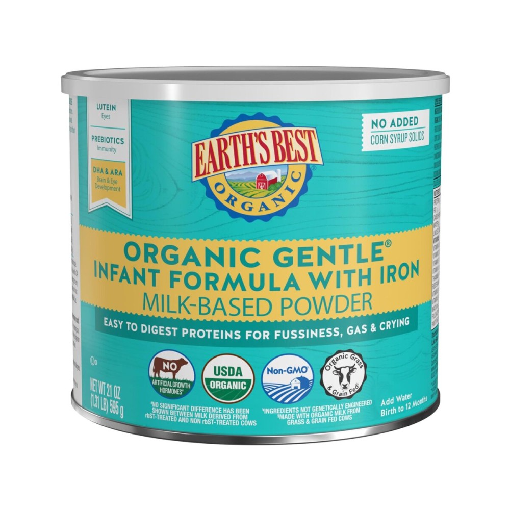 Earth\'s Best Organic Baby Formula, Gentle Infant Formula for 0-12 Months, Milk-Based Powder with Iron, Omega-3 DHA & Omega-6 ARA, 21 Ounce Container