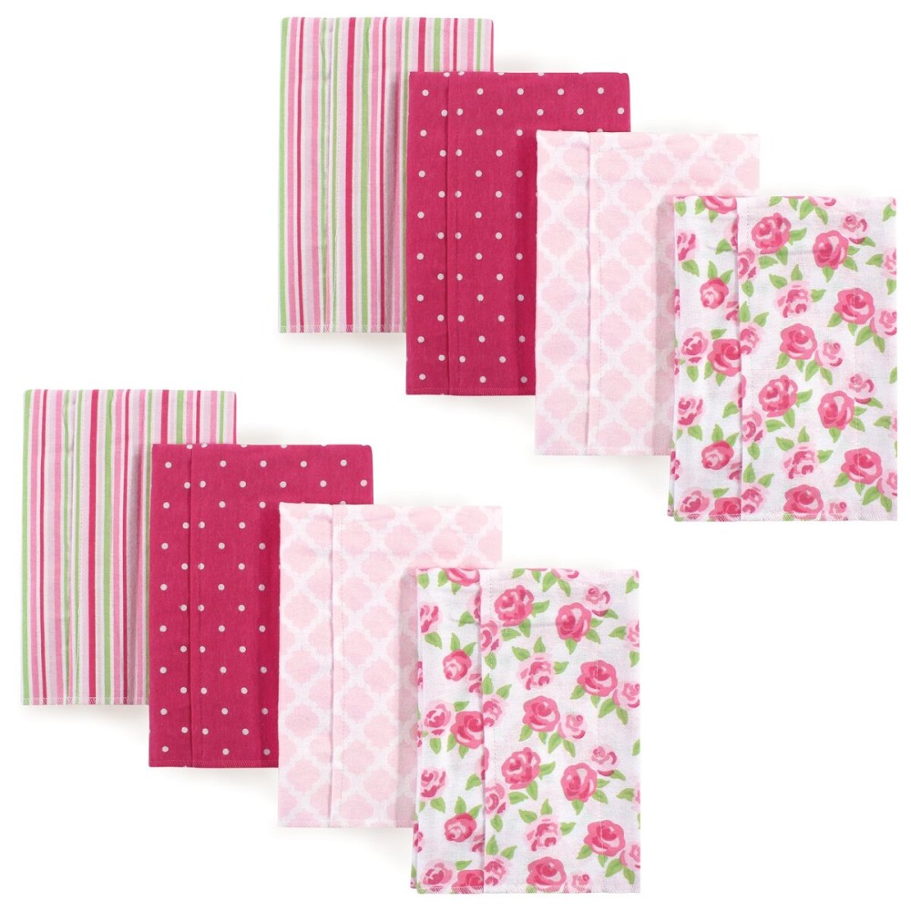 Hudson Baby Unisex Baby Cotton Flannel Burp Cloths, Floral Stripes 8-Pack, One Size