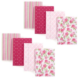 Hudson Baby Unisex Baby Cotton Flannel Burp Cloths, Floral Stripes 8-Pack, One Size