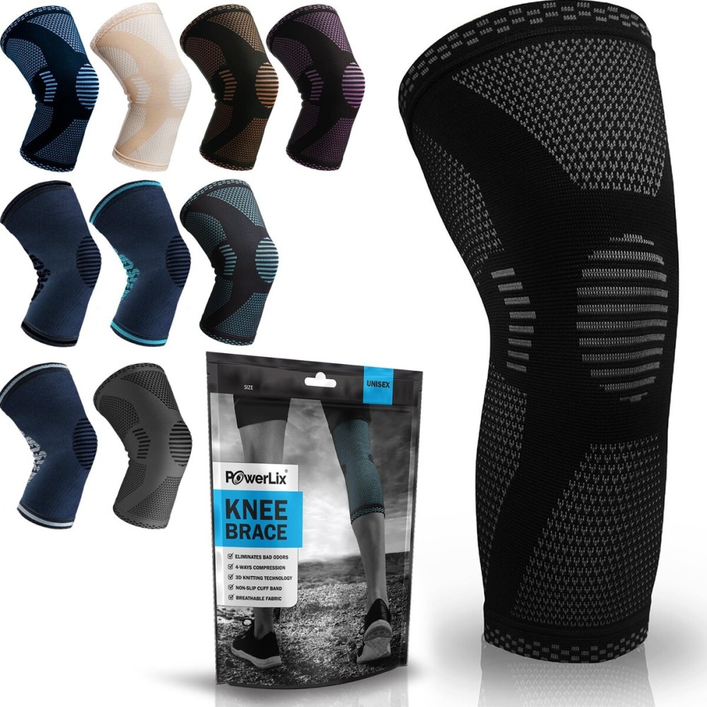 POWERLIX Knee Compression Sleeve - Best Knee Brace for Men & Women - Knee Support for Running, Basketball, Weightlifting, Gym, Workout, Sports, (Black, Large)
