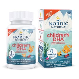 Nordic Naturals Childrens DHA, Strawberry - 120 Mini Chewable Soft Gels for Kids - 250 mg Omega-3 with EPA & DHA - Brain Development & Function - Non-GMO - 30 Servings