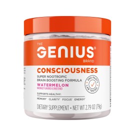 Genius Consciousness - Premium Nootropic Powder for Focus, Memory & Mental Clarity - AlphaSize, NeuroFactor, Lions Mane & Dynamine - Natural Brain Booster for Studying, Work & Creativity - Watermelon
