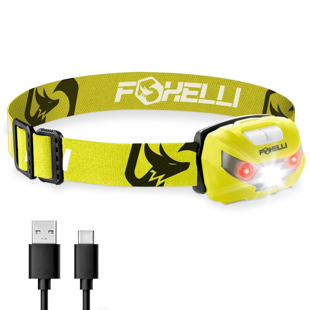 Foxelli USB-C Rechargeable LED Headlamp - Super Bright, Lightweight Head Lamp for Running, Camping, Hiking & Work - Comfortable Fit for Adults & Kids