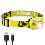Foxelli USB-C Rechargeable LED Headlamp - Super Bright, Lightweight Head Lamp for Running, Camping, Hiking & Work - Comfortable Fit for Adults & Kids