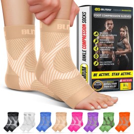 BLITZU Compression Socks for Plantar Fasciitis, Achilles Tendonitis, Arthritis Relief, Ankle Brace Compression Sleeve with Foot Arch Support, Ankle Wrap for Women, Men, Swelling & Heel Pain Nude S-M