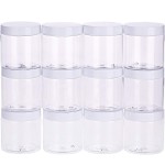 SATINIOR 12 Pack 8 oz Plastic Container Jars with Lids Round Clear Travel Cosmetic Container Jars for Toiletries, Lotion, Cream, Ointments, Makeup, Rhinestone, Samples, Kitchen Storage(White)