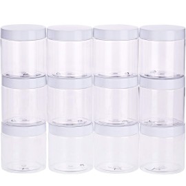 SATINIOR 12 Pack 8 oz Plastic Container Jars with Lids Round Clear Travel Cosmetic Container Jars for Toiletries, Lotion, Cream, Ointments, Makeup, Rhinestone, Samples, Kitchen Storage(White)