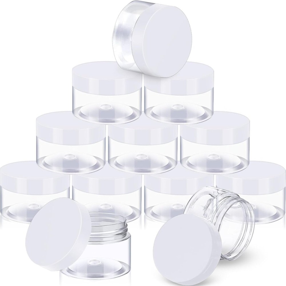 SATINIOR 12 Pack 4 oz Plastic Container Jars with Lids Round Clear Travel Cosmetic Container Jars for Toiletries, Lotion, Cream, Ointment, Makeup, Rhinestone, Sample, Kitchen Storage(White)
