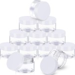 SATINIOR 12 Pack 4 oz Plastic Container Jars with Lids Round Clear Travel Cosmetic Container Jars for Toiletries, Lotion, Cream, Ointment, Makeup, Rhinestone, Sample, Kitchen Storage(White)