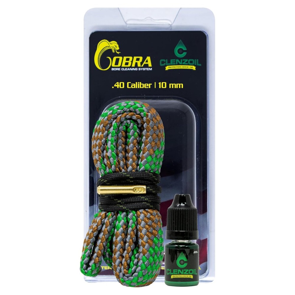 CLENZOIL Field & Range 40 Cal 10 mm Cobra Bore Cleaner | Gun Barrel Cleaning Kit for 40 Caliber | Includes CLP Gun Bore Cleaner Solution