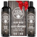 Viking Revolution Beard Shampoo and Conditioner Set - Top-tier Beard Care Kit with Argan & Jojoba Oils for Healthy Beard Growth, No Itching or Irritation, Rich Lather, Eucalyptus Scent (10 oz)