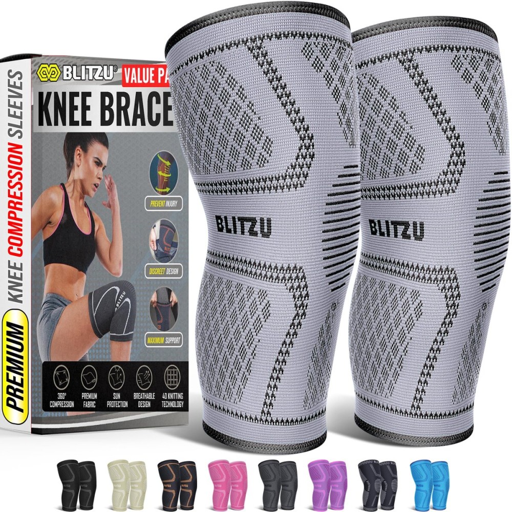 Knee Brace for Meniscus Tear 2 Pack, Knee Compression Sleeve for Men and Women, Knee Support for Arthritis, Swelling, Inflammation, ACL, Pain Relief, Running, Workout, Sports and Recovery Gray M