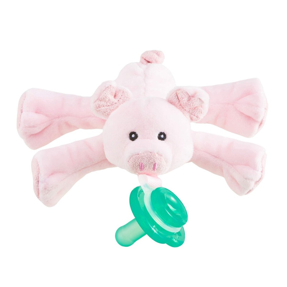 Nookums Paci-Plushies Shakies - Pacifier Holder with Built in Rattle (2 in 1)- Adapts to Name Brand Pacifiers, Suitable for All Ages, Plush Toy Includes Detachable Pacifier (Pig)