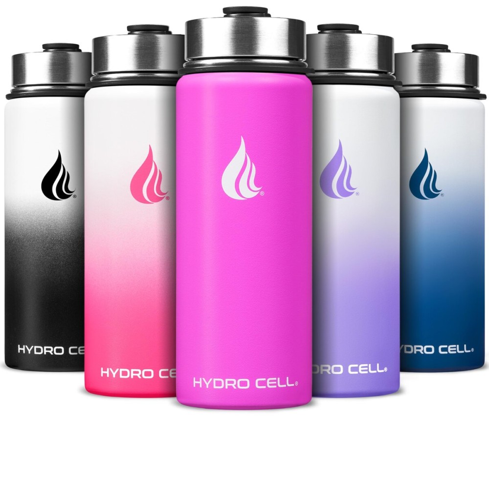 HYDRO CELL Stainless Steel Insulated Water Bottle with Straw - For Cold & Hot Drinks - Metal Vacuum Flask with Screw Cap and Modern Leakproof Sport Thermos for Adults (Fuchsia 18oz)