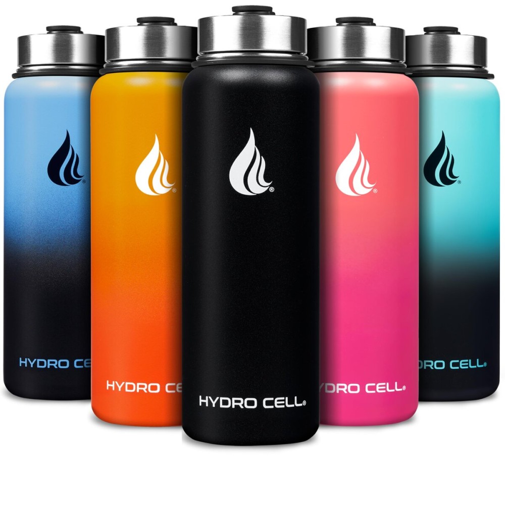 HYDRO CELL Stainless Steel Insulated Water Bottle with Straw - For Cold & Hot Drinks - Metal Vacuum Flask with Screw Cap and Modern Leakproof Sport Thermos for Adults (Black 40oz)