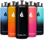 HYDRO CELL Stainless Steel Insulated Water Bottle with Straw - For Cold & Hot Drinks - Metal Vacuum Flask with Screw Cap and Modern Leakproof Sport Thermos for Adults (Black 40oz)