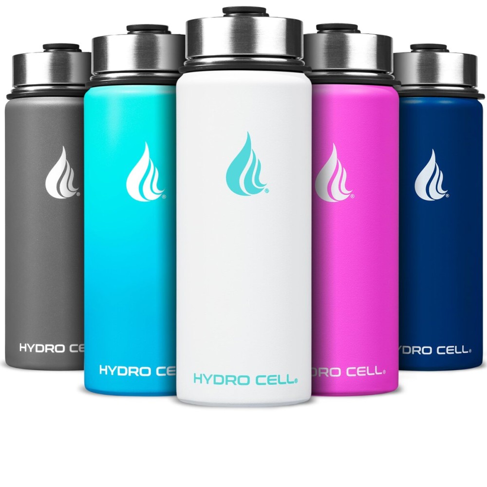 HYDRO CELL Stainless Steel Insulated Water Bottle with Straw - for Cold & Hot Drinks - Metal Vacuum Flask with Screw Cap and Modern Leakproof Sport Thermos for Adults (White 18oz)