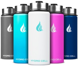 HYDRO CELL Stainless Steel Insulated Water Bottle with Straw - for Cold & Hot Drinks - Metal Vacuum Flask with Screw Cap and Modern Leakproof Sport Thermos for Adults (White 18oz)