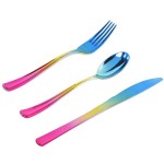Supernal 120pcs Rainbow Plastic Silverware Set Colorful Party Utensils Blue Pink Gold Plastic Silverware Include 40 Rainbow Forks, 40 Gold Knives and 40 Blue Spoons for Trolls Party