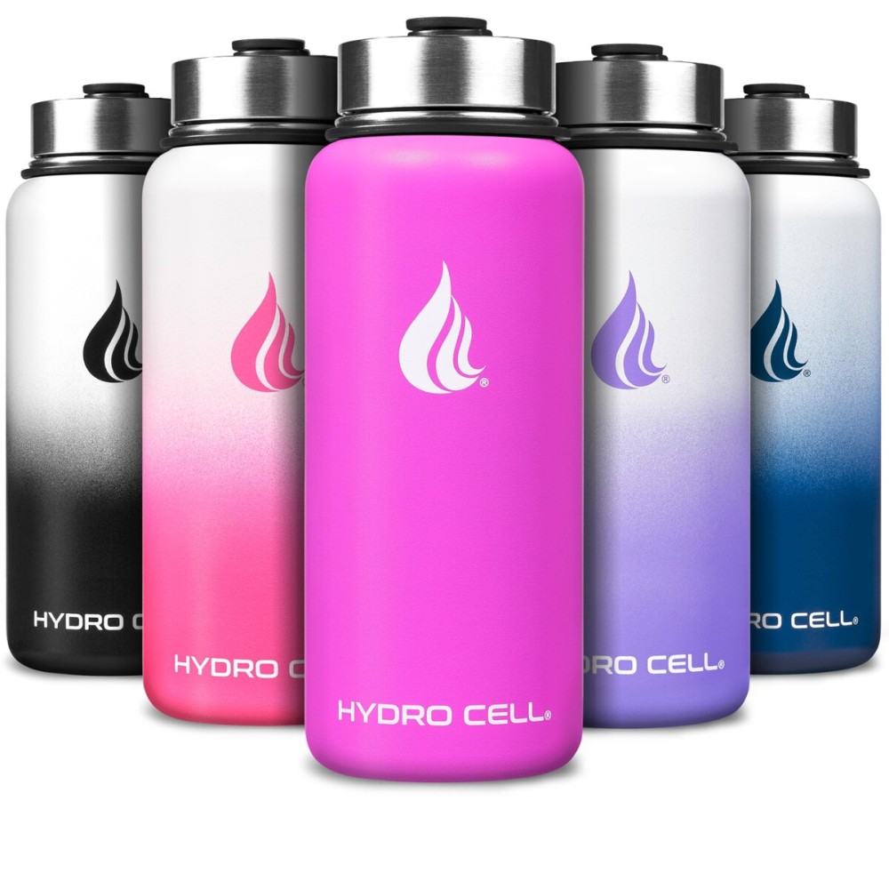 HYDRO CELL Stainless Steel Insulated Water Bottle with Straw - For Cold & Hot Drinks - Metal Vacuum Flask with Screw Cap and Modern Leakproof Sport Thermos for Adults (Fuchsia 32oz)