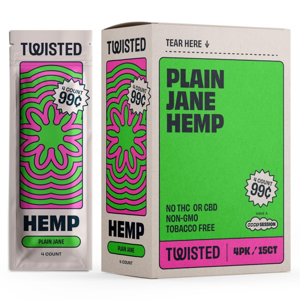 Twisted Hemp Wraps Natural Cigarette Rolling Papers Display | 4 Wraps Per Sleeve | Pack of 15 | 60 Wraps Total (Plain Jane)