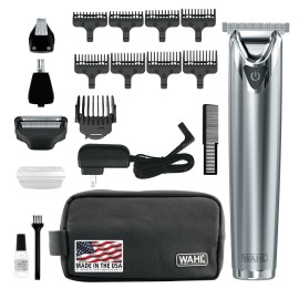 Wahl USA Stainless Steel Lithium Ion 2.0+ Beard Trimmer for Men - Electric Shaver & Nose Ear Trimmer - Rechargeable All in One Men\'s Grooming Kit - Model 9864SS