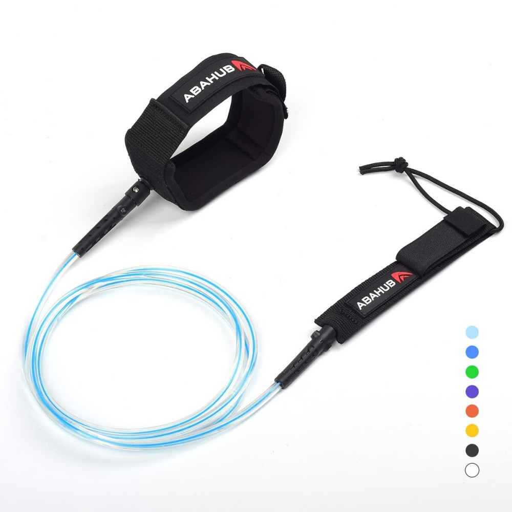 Abahub Premium Surfboard Leash, Straight Surf Board Leg Rope, Legrope Strap for Shortboard, Skimboard Replacement Leashes 6 Foot Clear with Blue Core 6 mm Thick