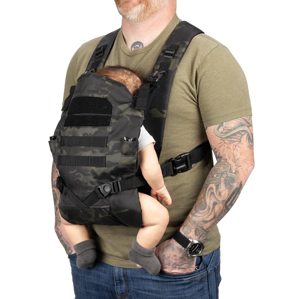 Tactical Baby Gear Tactical Baby Carrier for Dads - Ergonomic, Hip Healthy & Comfortable for Infants and Toddlers (8-33 lbs) (Black Camo)