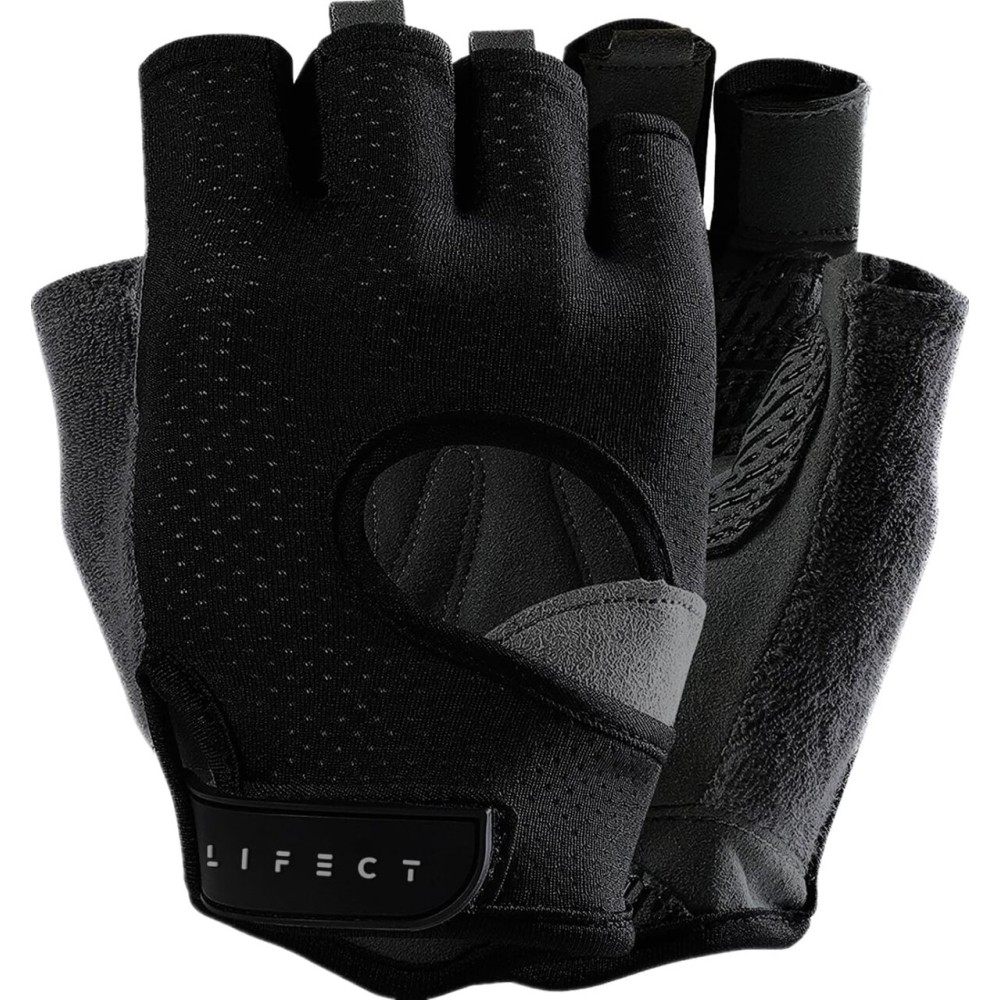 LIFECT Freedom Workout Gloves, Knuckle Weight Lifting Shorty Fingerless Gloves with Curved Open Back, for Powerlifting, Gym, Women and Men (Black, Small)