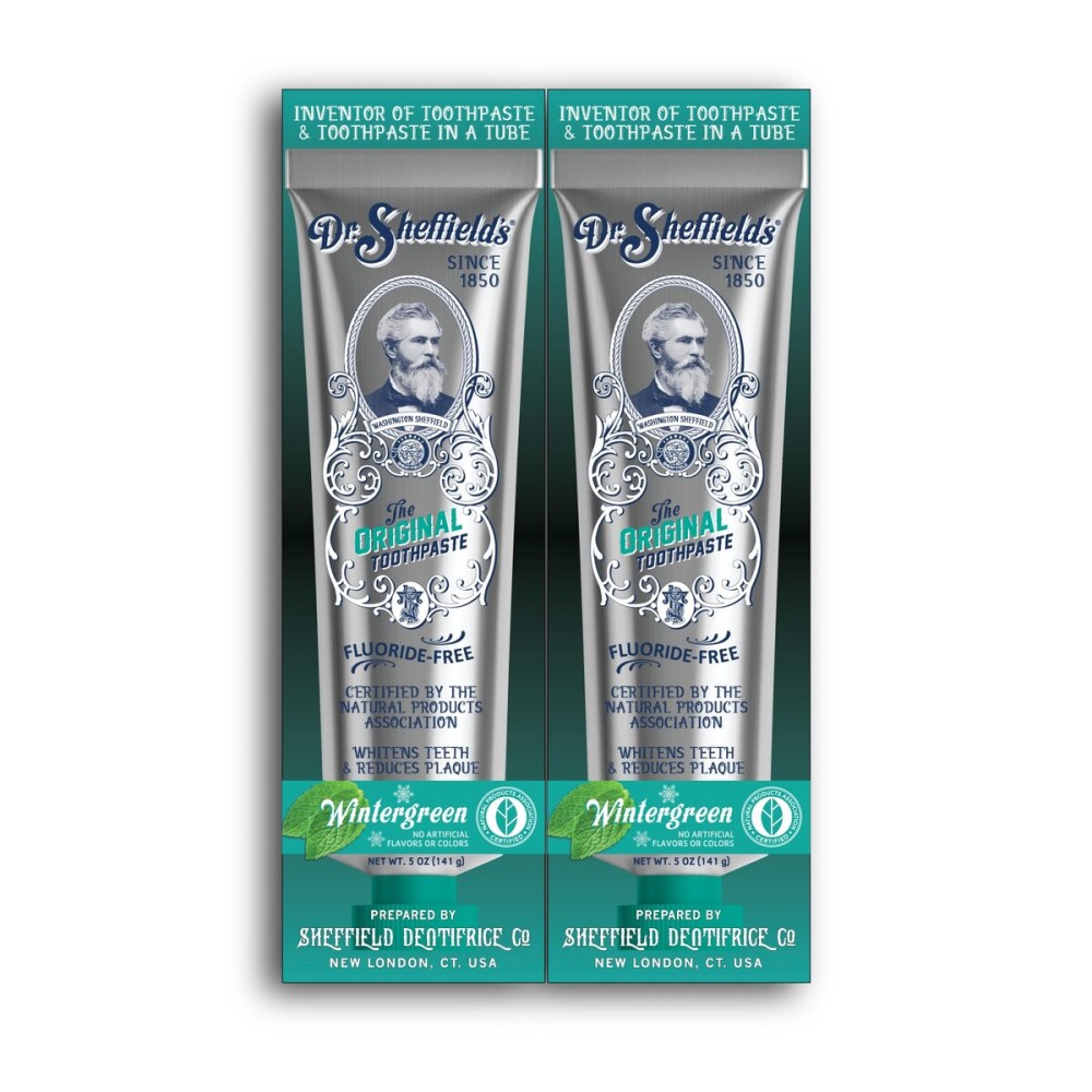 Dr. Sheffields Certified Natural Toothpaste (Wintergreen) - Great Tasting, Fluoride Free Toothpaste/Freshen Your Breath, Whiten Your Teeth, Reduce Plaque (2-Pack)
