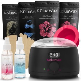 KoluaWax Premium Waxing Kit for Women - Beginner Friendly - Complete Wax Kit that includes 14oz of Wax Beads, Applicator, Pre and Post Care, Suitable for Sensitive Skin (Black)