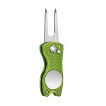 Mile High Life All Metal Foldable Golf Divot Tool with Pop-up Button & Magnetic Ball Marker, Golf Club Holder (Lime Green Fish)