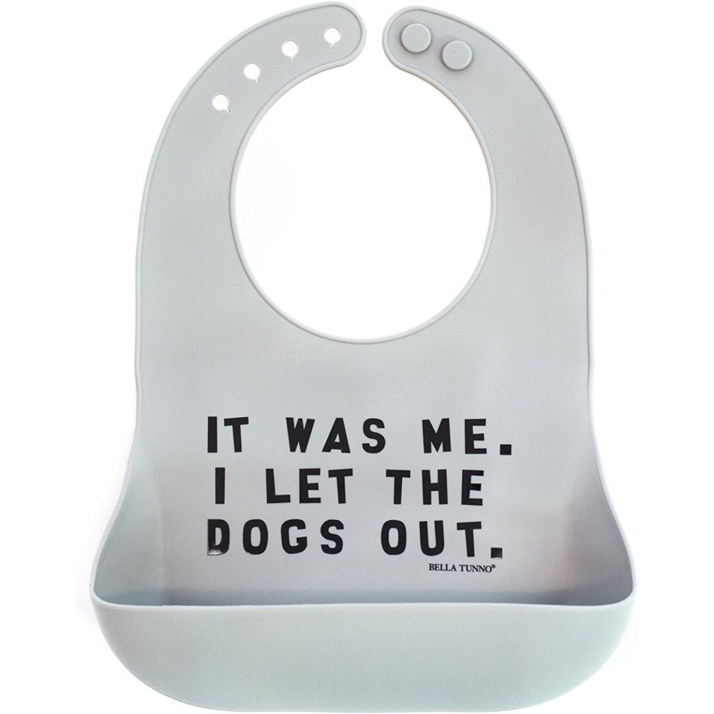 Baby Bib for Eating by Bella Tunno, Waterproof Silicone Bib with Large Food Catcher, Adjustable Fit for Babies 4-12 months & Toddlers 1-3 Years, Boys & Girls, Let The Dogs Out