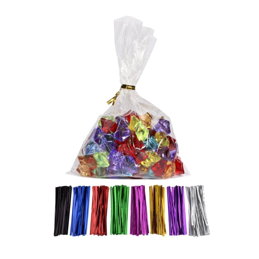 MoloTAR 100 Pcs 9 in x 6 in(1.4mil.) Clear Flat Cello Cellophane Treat Bags Good for Bakery, Cookies, Candies,Dessert with random color Twist Ties!