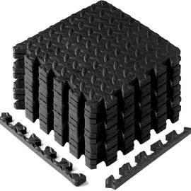 Yes4All EVA Interlocking Mats, Puzzle Floor Tiles, Foam Floor Padding with Border for Furniture, Home Space, Living Room, Garage 11 SQFT