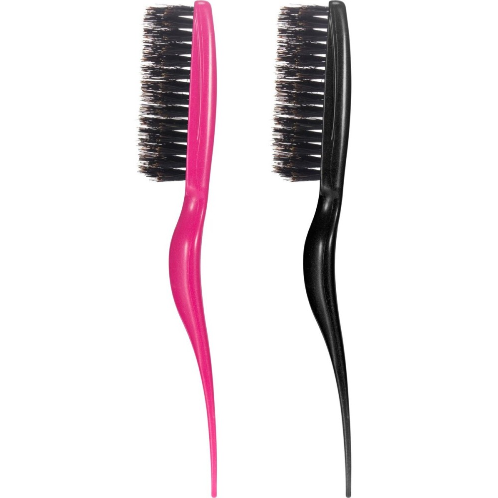 Frienda 2 Pieces Teasing Hair Brush Boar Bristle Brush Comb for Women Salon Boar Nylon Bristle Beauty Styling Slick Back Backcombing Tool(Fuchsia and Black)