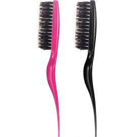 Frienda 2 Pieces Teasing Hair Brush Boar Bristle Brush Comb for Women Salon Boar Nylon Bristle Beauty Styling Slick Back Backcombing Tool(Fuchsia and Black)